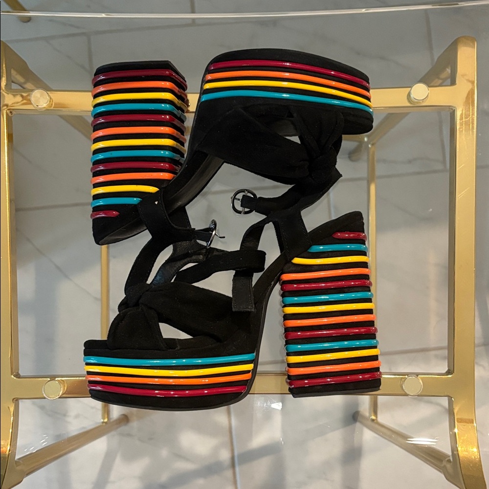 Vibrant Striped Platform Heels